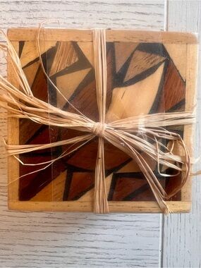 Handcrafted in Ecuador Geometric Wood Coasters - Set of 6 NWT